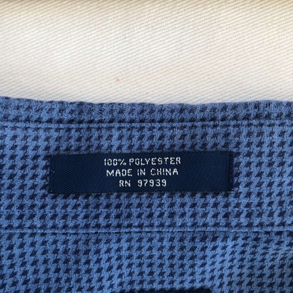 Alan Flusser Shirt Large Blue Navy Check Mole Skin Satin Lined - Picture 10 of 10